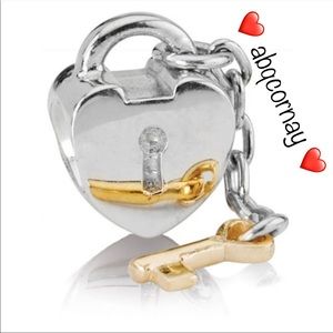 EUC Pandora 790288 Sterling Silver Key to My Heart Charm w/ 14k Yellow Gold Key